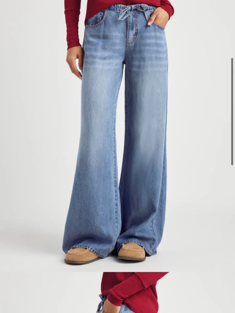 Splendid Light Blue Wide-Leg Drawstring Jeans
